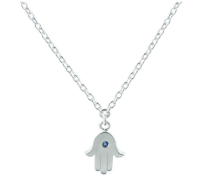 Sterling Silver Petite Hamsa Necklace with Sapphire from Bluboho for $58.00